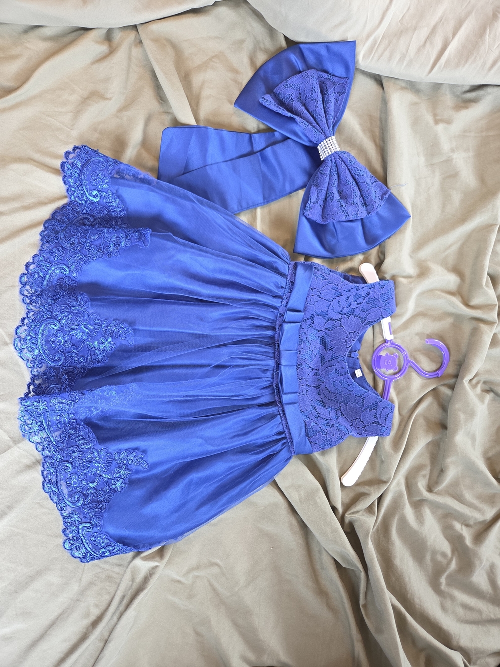 Royal Blue Lace & Tulle Girls Party Dress with Matching Bow